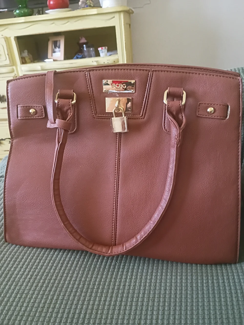 BCBG Mauve Brown Tote Bag with Gold Hardware